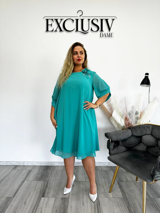 Rochie Midi din Voal "Floare de colt" in turcoaz