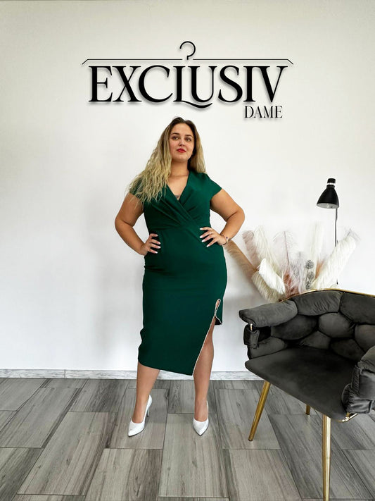 Rochie Midi „Eleganță Subtilă” cu Deschizătură Contrastantă in verde