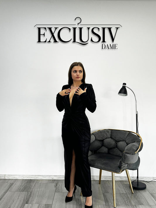 Rochie Midi „Eclipsa Nocturnă” cu Detalii Drapate