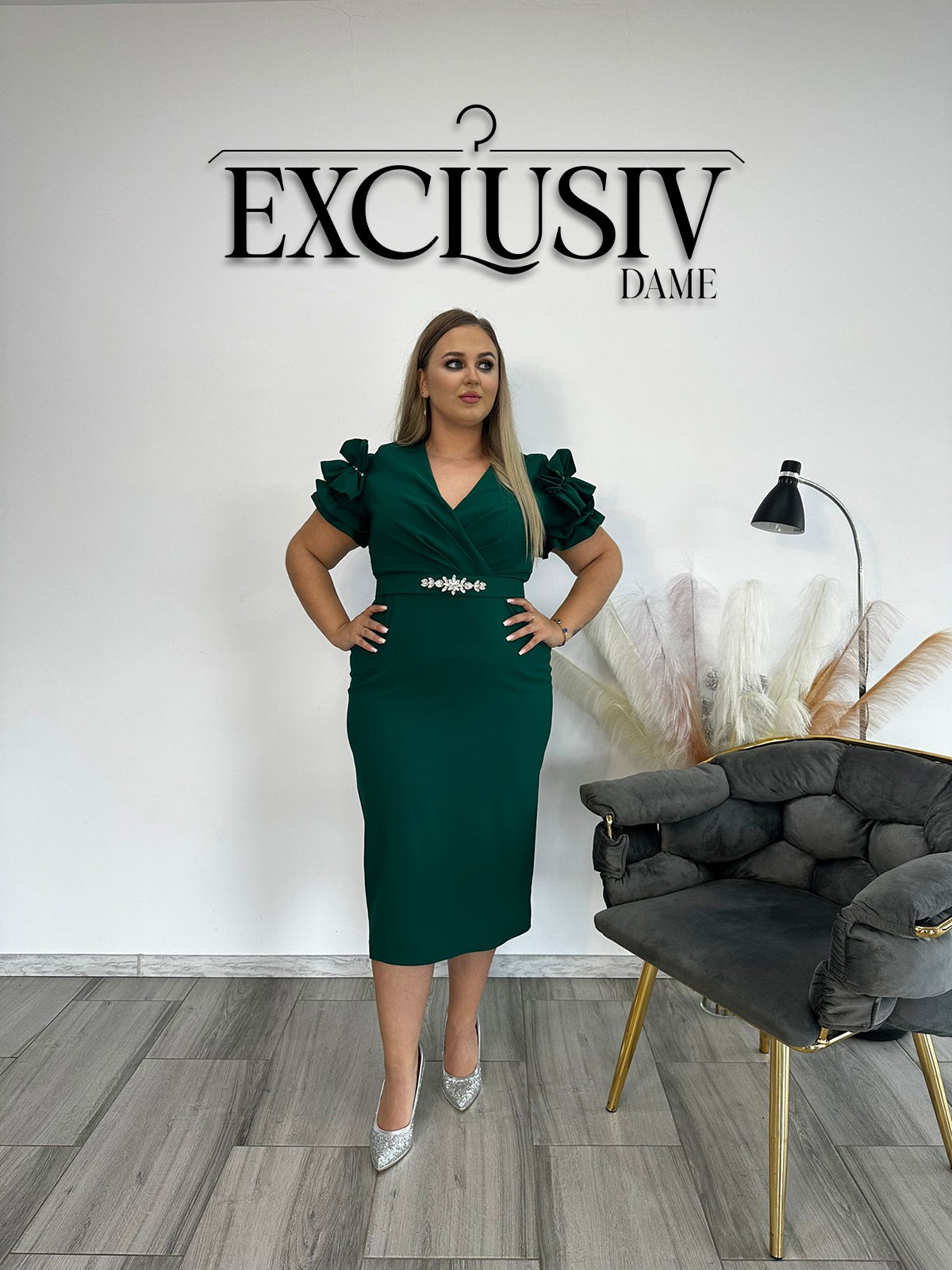 Rochie Midi "Timeless Allure" in verde inchis